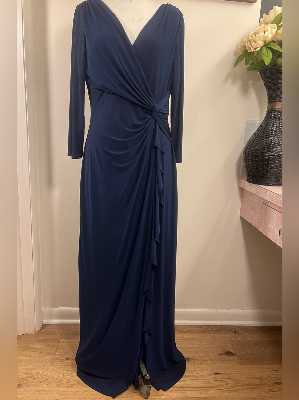 Ralph Lauren Deep V-Neck Evening Gown Twist-Front